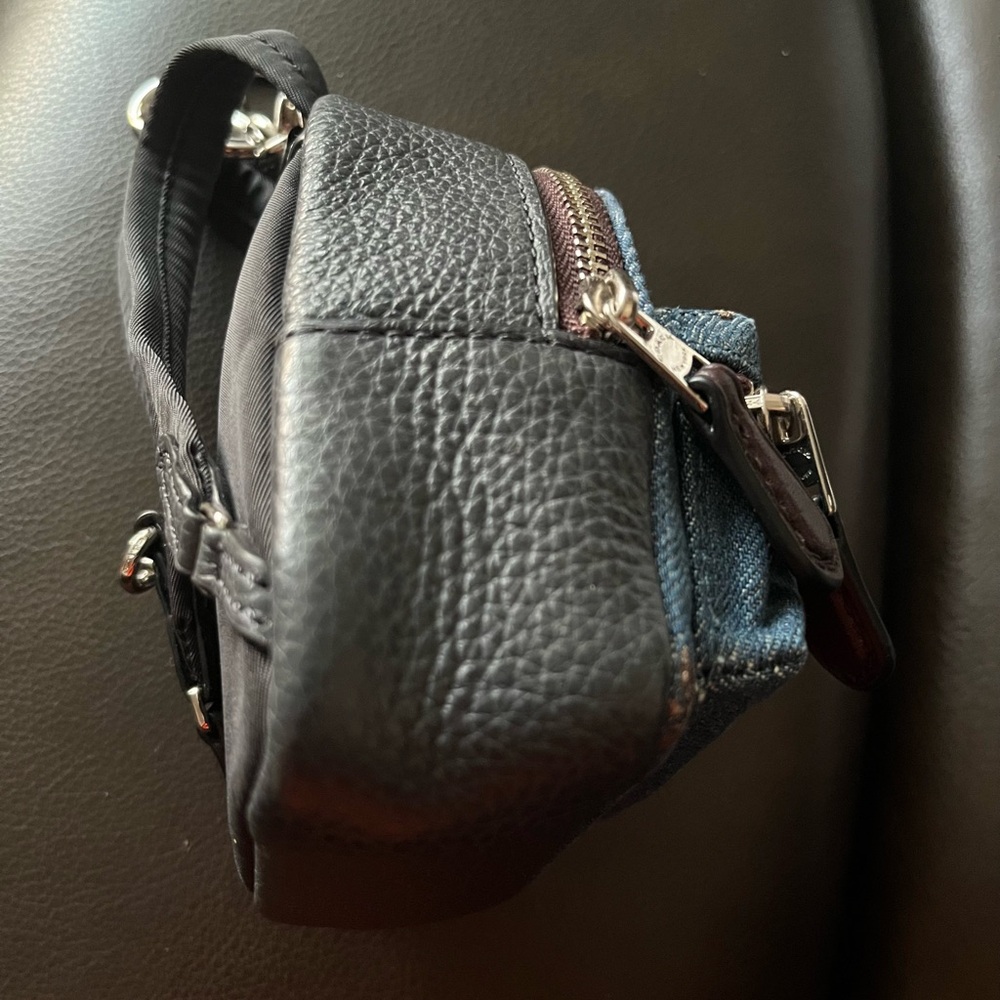 Coach Blue Denim Mini Backpack Keychain Purse Charm in Cherry Print - Picture 3 of 9